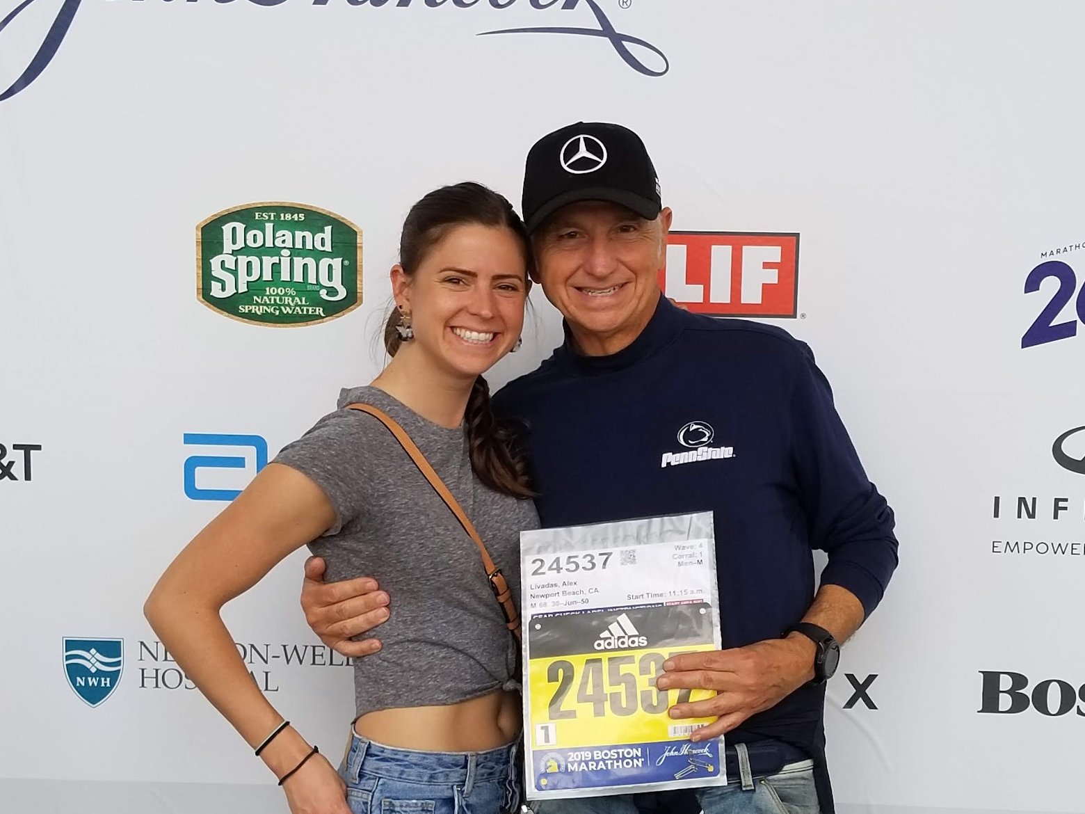 Alex and daughter Athena at the 2019 Boston Marathon